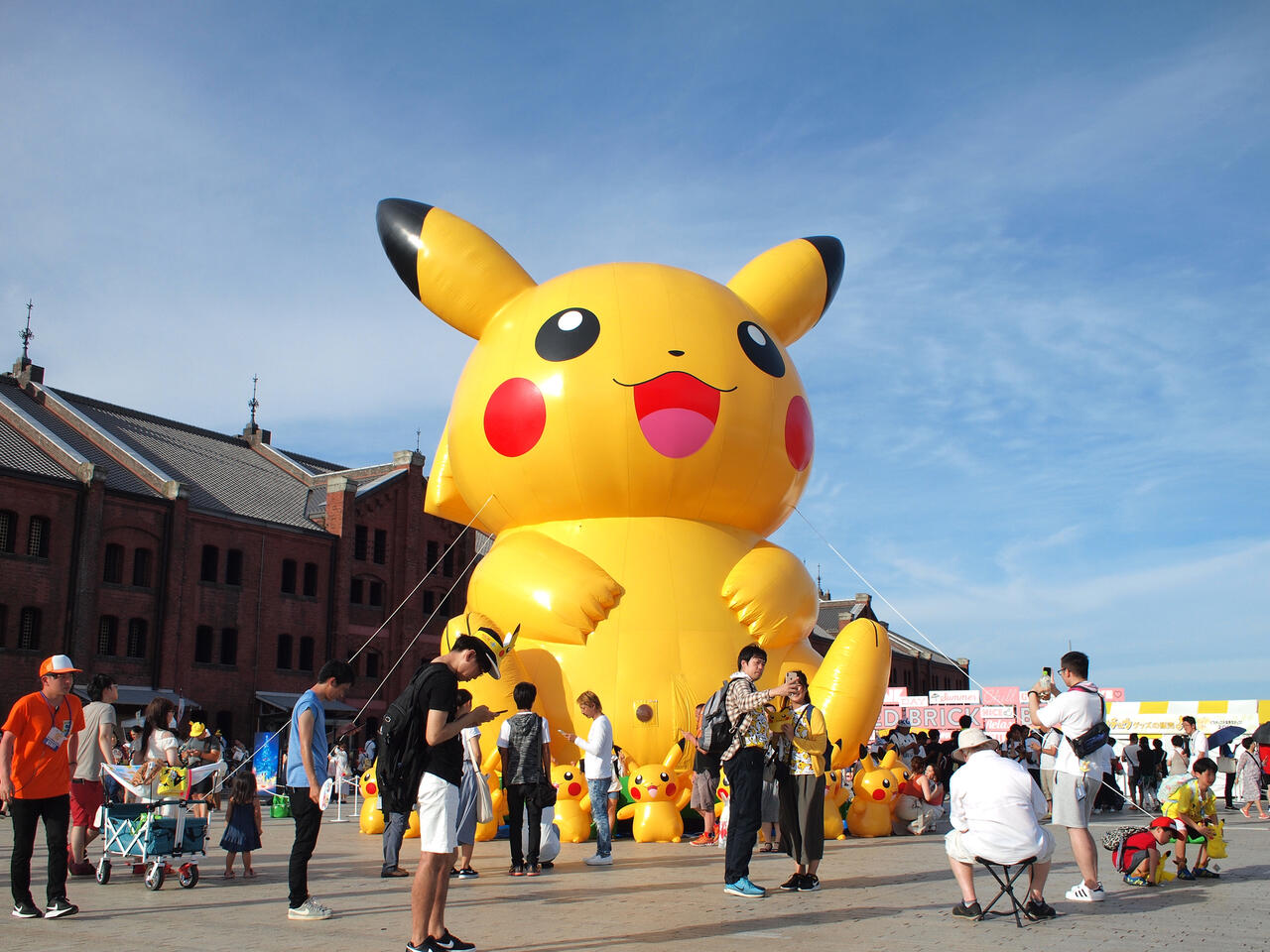 An inflatable Pikachu at a Pokemon Go event