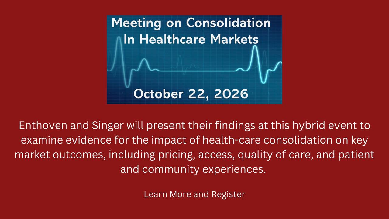 Card to promote meeting on Consolidation of Healthcare Markets