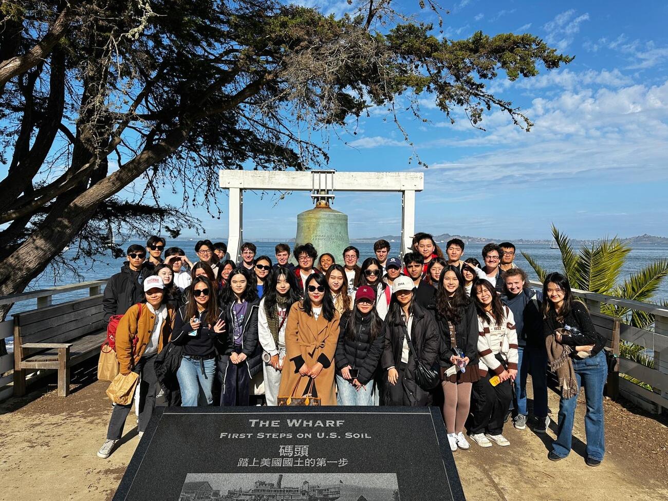 Students from the Forum for American-Chinese Exchange at Stanford in a group photo at the historic Angel Island Immigration Station in the San Francisco Bay.