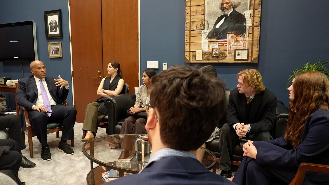 Senator Cory Booker meets with CDDRL's Fisher Family Honors Program Class of 2026 in Washington, D.C.
