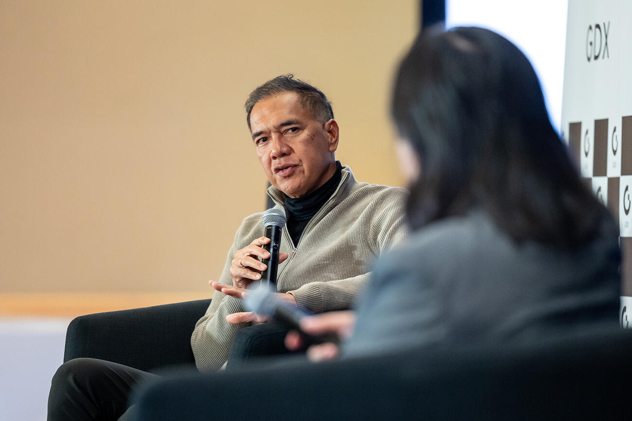 Gita Wirjawan speaks during a fireside chat.