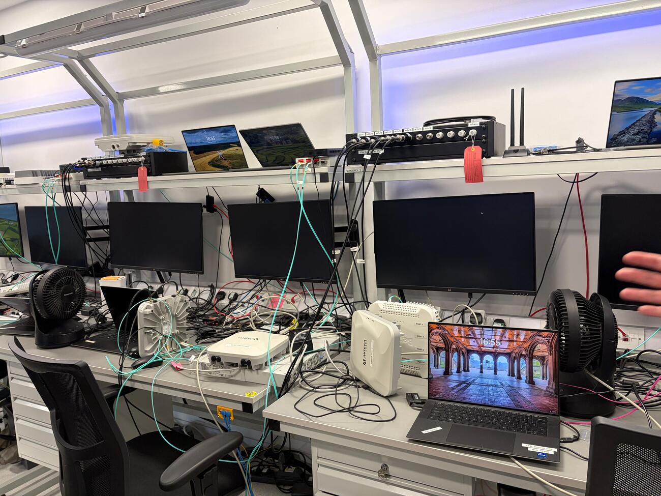 A rack of computers being used for AI security projects in Oxford, UK.