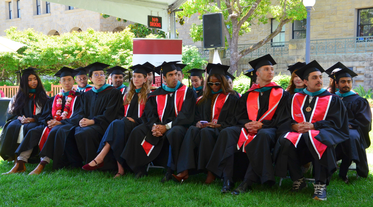 The Class of 2026 of the Ford Dorsey Master's in International Policy await receiving their diplomas during their graduation ceremony on June 14, 2026.