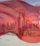 Image of red flag over the Shanghai Bund