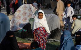 Displaced Afghans are seen at a makeshift IDP camp in Kabul.