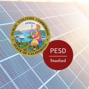 CPUC and PESD logos in foreground of solar panel