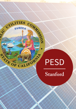CPUC and PESD logos in foreground of solar panel