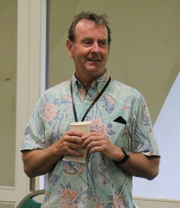 man wearing an aloha shirt