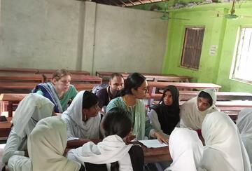 Stanford researchers and others conducting focus group discussions in Barisal, Bangladesh.