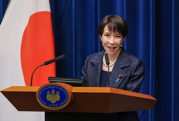 Prime Minister Takaichi speaks in front of reporters during her first press conference as prime minister at the Prime Minister's Residence on 21 October 2025.