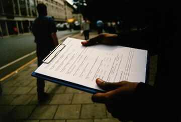 Market researcher on the street