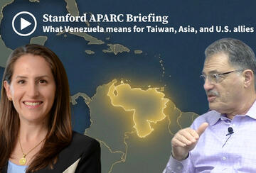 Oriana Skylar Mastro (left), Map of Venezuela (center), and Larry Diamond (right)