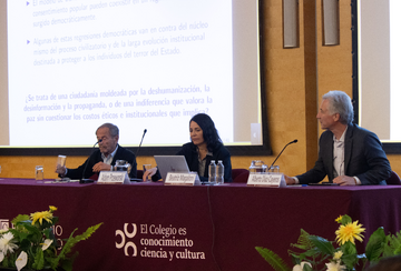 Prof. Adam Prezworski, Prof. Beatriz Magaloni, and Prof. Alberto Díaz Cayeros present during DAL’s Inaugural Conference at El Colegio de Mexico.