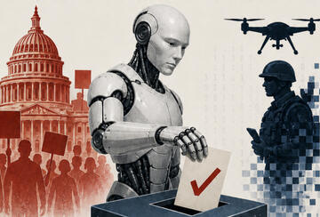 Cropped section of cover art for "Artificial Intelligence, Politics, and Political Science"
