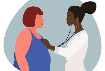 An illustration of a doctor and overweight patients
