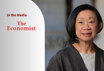 Portrait photo of Jean Oi and logo of The Economist with text "In the Media."