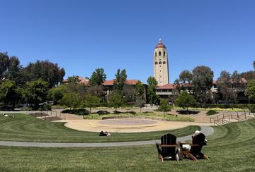 green library and hoover tower on Stanford campus