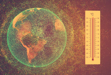 Illustration of a warming globe next to thermometer
