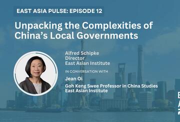 Portrait headshot of Jean Oi on a thumbnail of a podcast interview with her on the complixities of China's local governments.