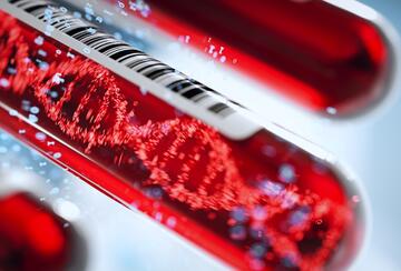 An illustration of blood vials with DNA code