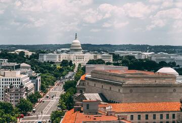View of Pennsylvania Ave and the U.S. Capitol building from the Old Post Office tower in Washington, D.C.