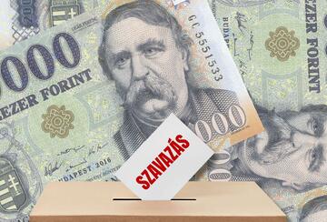 Hungarian forint with ballot box in foreground