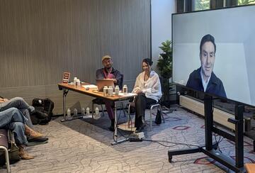 Hector Fuentes presented at LASA via Zoom as Beatriz Magaloni and Kim Juarez looked on.