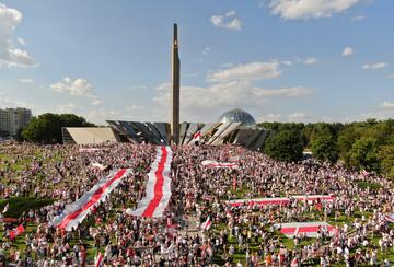 Protesters in Minsk, Belarus on 8/16/20