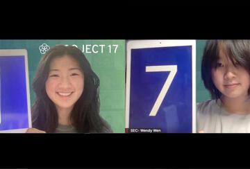 Project 17 co-founders and executive directors hold up the number “17” during a Zoom meeting