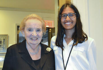 Kendra Mysore, ’20, with former U.S. Secretary of State Madeleine Albright in Washington, D.C.