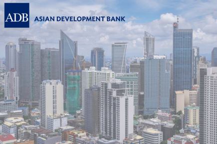 Asian Development Bank logo on Manila skyline