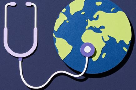Illustration of a globe and stethoscope