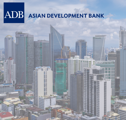 Asian Development Bank logo on Manila skyline