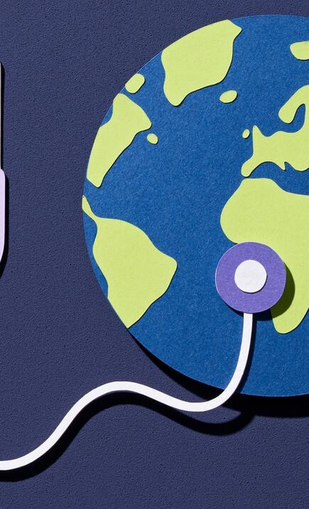 Illustration of a globe and stethoscope