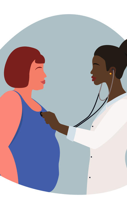 An illustration of a doctor and overweight patients