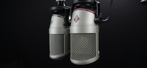 two hanging microphones