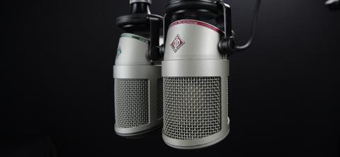 two hanging microphones