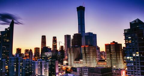 Sunset view of high rises in Beijing, China. 