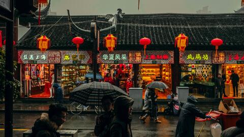 Shanghai street in the rain.