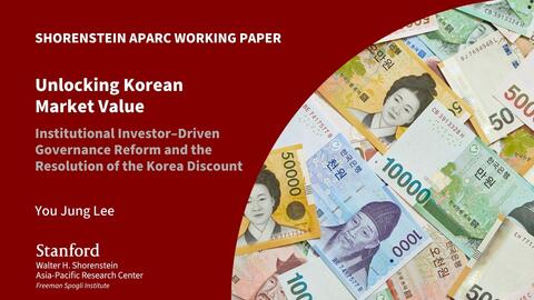 Cover of APARC working paper "Unlocking Korean Market Value." Photo: Korean won bills.