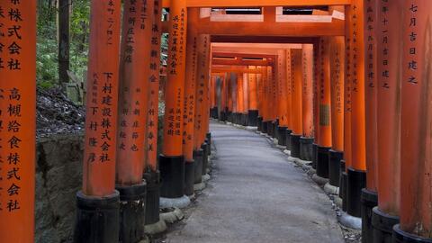 Red Gates (Torii) to the main temple to Fushimi Inari Shrine 