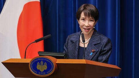 Prime Minister Takaichi speaks in front of reporters during her first press conference as prime minister at the Prime Minister's Residence on 21 October 2025.