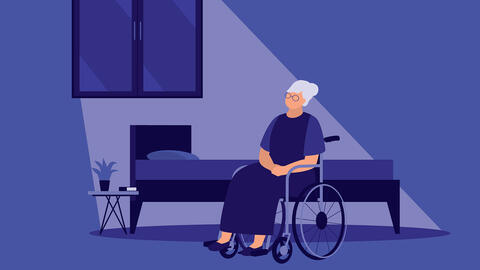 an illustration of an elderly woman in a wheelchair