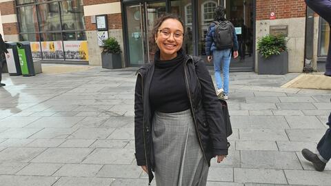 Paige Hill in front of the London School of Economics Library