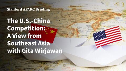 Illustration of paper boats with the U.S. and China flags over a map of Southeast Asia.