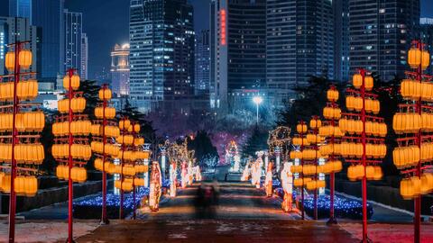 Lantern exhibition in a city park in Dalian, China.