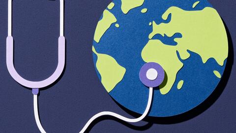 Illustration of a globe and stethoscope