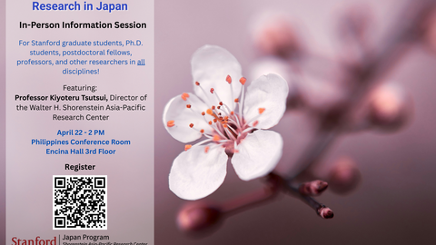 Flyer for Fellowships for Research in Japan (JSPS) Information Session, featuring photo of a Japanese Cherry Blossom