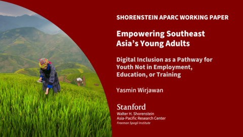 Banner for working paper "Empowering Southeast Asia's Young Adults," with an image of a farmer in a terraced rice field in Vietnam. 