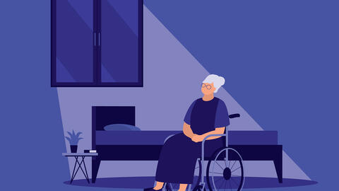An illustration of an elderly woman in a nursing home
